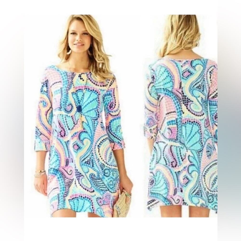 NWOT Lilly Pulitzer Edna Tile Wave Pima Cotton Swing Dress Womens XS